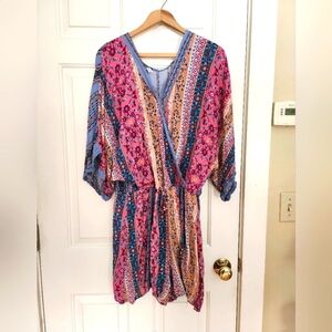 Kori Shorts Romper Size Large Patchwork Print Boho Beach Summer